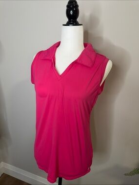 Tribal Sleeveless V-Neck Polo Tank Top - Hot Pink